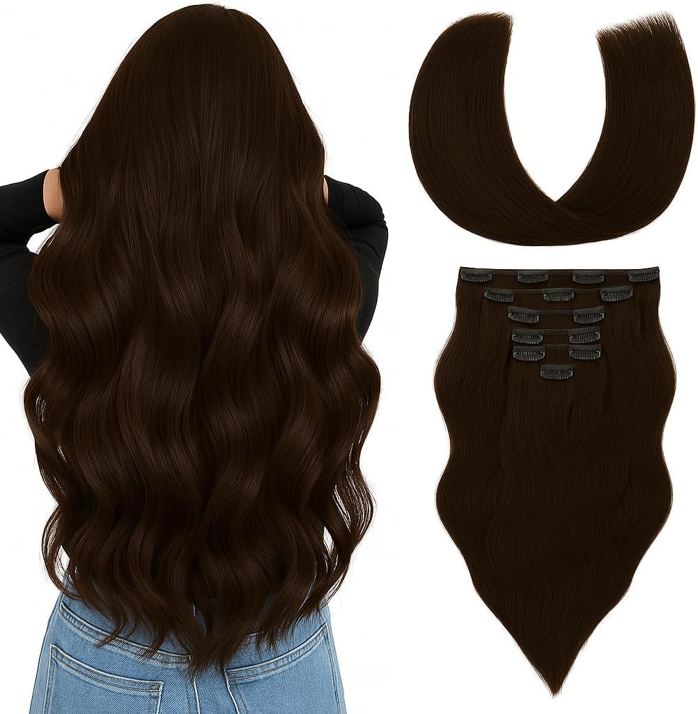 Extensiones de Clips Natural – 50 cm, 80 g, 7 Piezas (#4 Light Chocolate Brown)